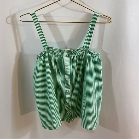 J. Crew Stripped Ruffle Button Tank Top - Picture 2 of 5